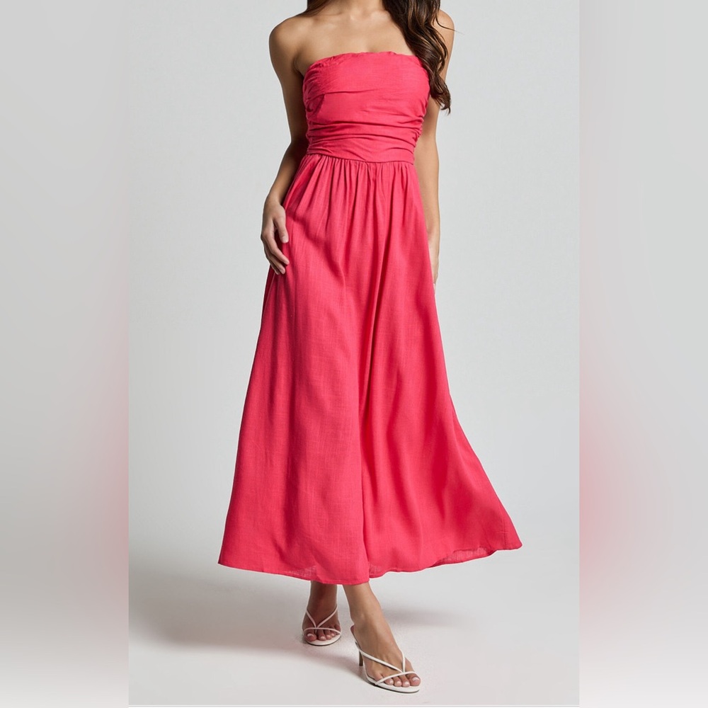 Polly Midi Dress - Strapless Ruched
